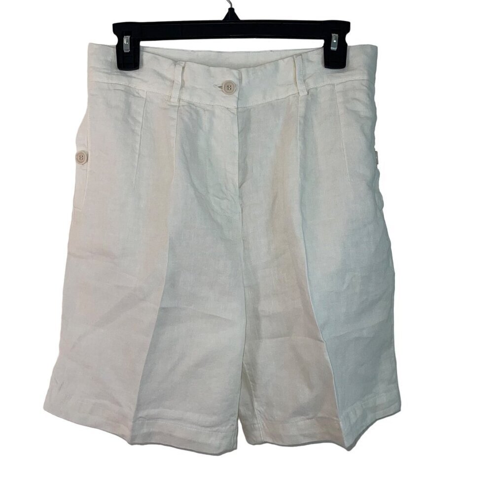 Aspesi Womens Shorts Size 38 White Pockets Pleated Chino Pure Linen Romania